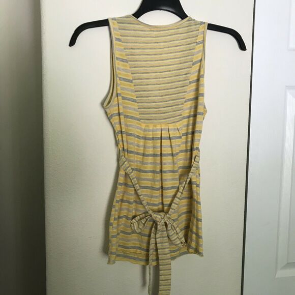 Anthropologie Testament Butter Yellow Striped Babydoll Sleeveless Top - Small - Picture 4 of 6